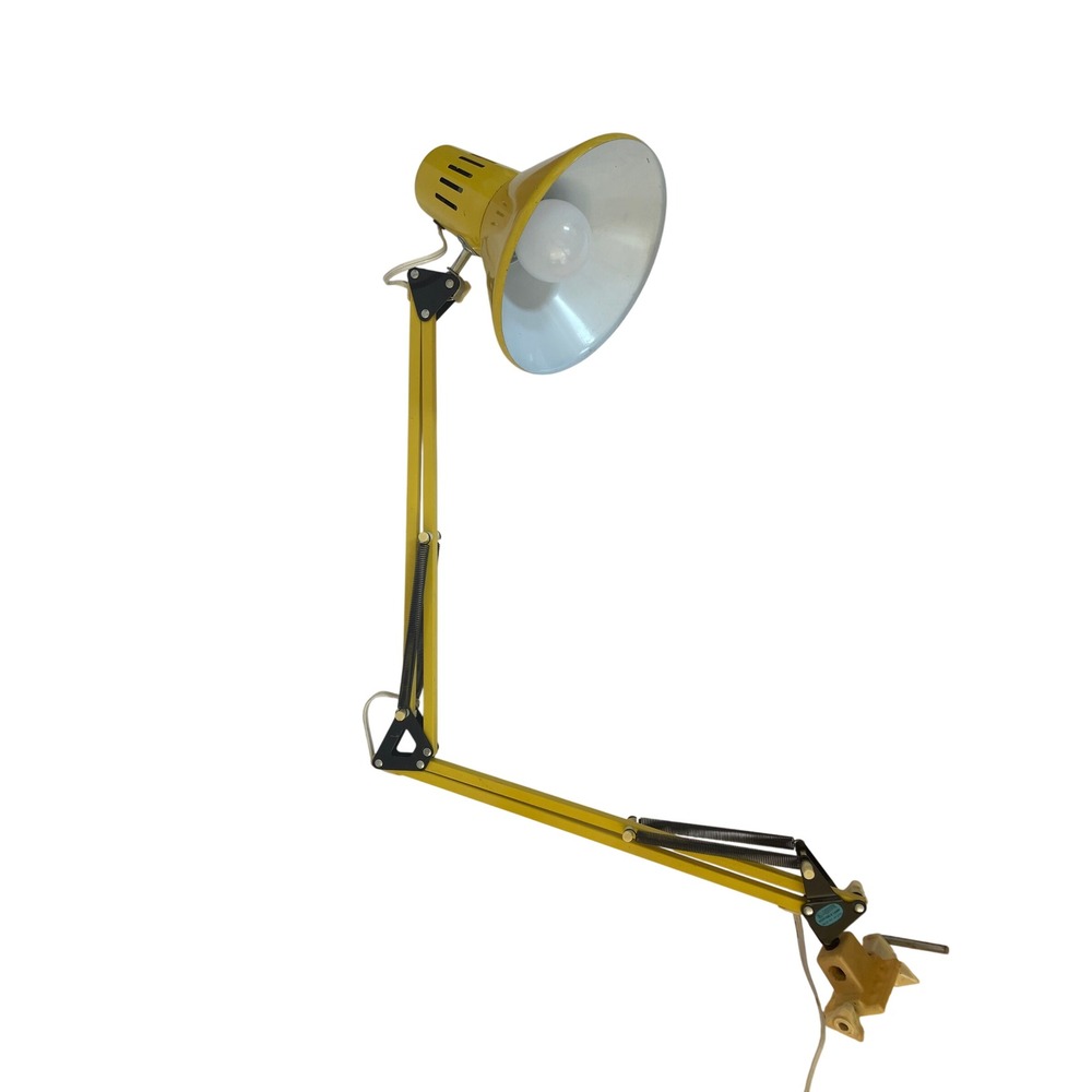Vintage Yellow Swing Arm Desk Lamp Industrial Metal Task Architecture Light